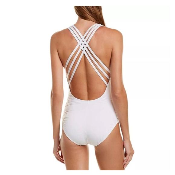 La Blanca Sz 4 Womens Spectrum Striped Rainbow Strappy One Piece Swimsuit White - Picture 4 of 13